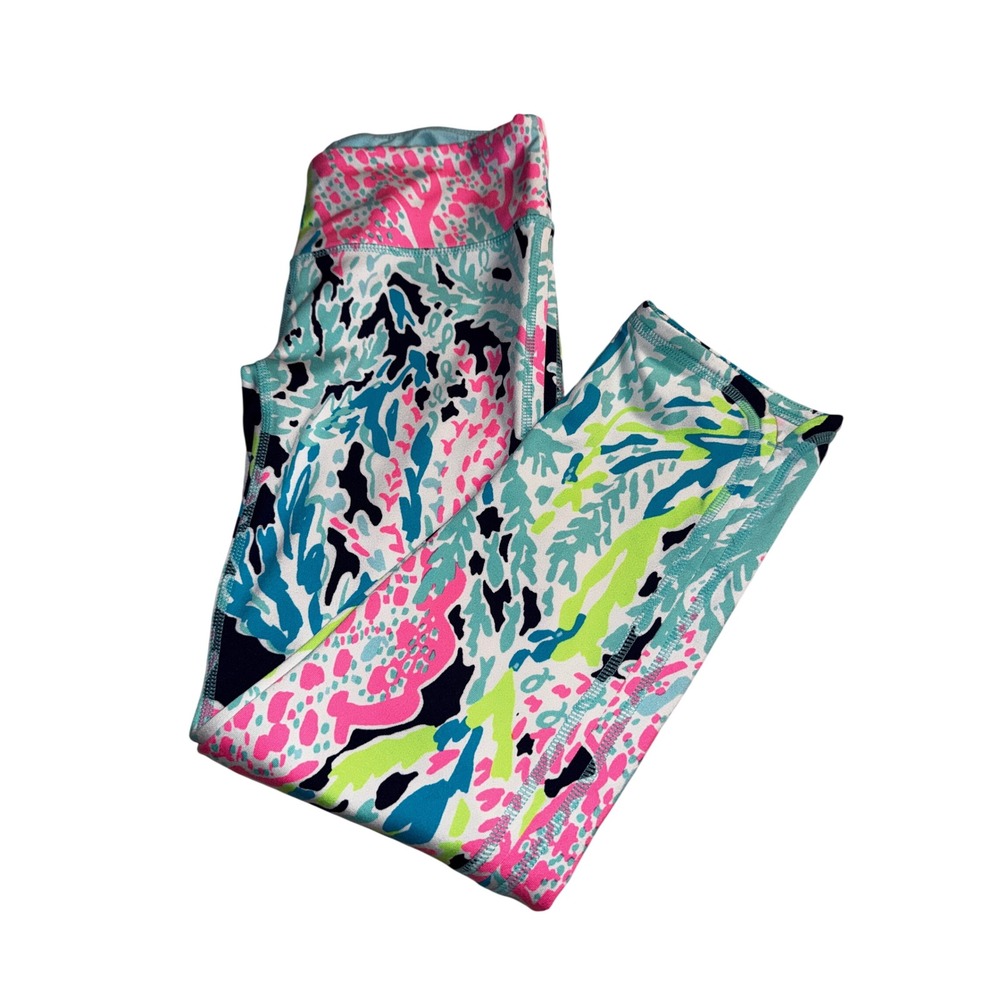 Lilly Pulitzer Luxletic Capri Leggings Coral Reef Print XS Athletic Yoga Gym Y2k